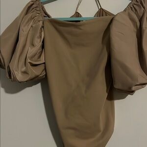 Express Tan Puff Sleeve Crop Top